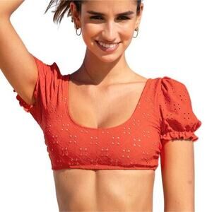 Cupshe Women's Alegria Puff Sleeve‎ Swim Top Orange Size Large